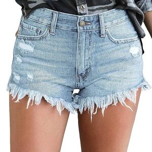 MODARANI Denim Distressed Jean Shorts Ripped